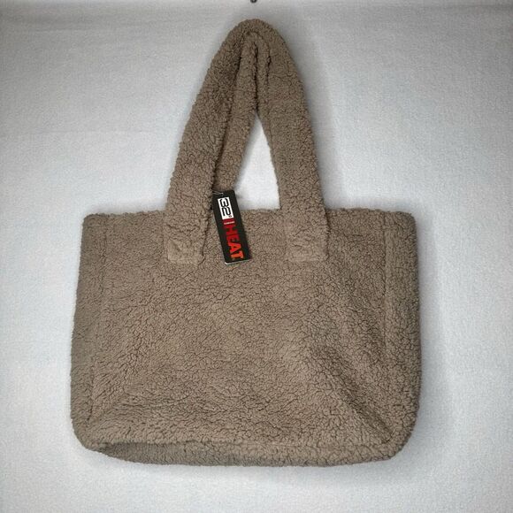 32 Degrees Handbags - 32 Degrees Heat NWT‎ Sherpa Fleece Tote Bag Taupe/Tan Snap Closure